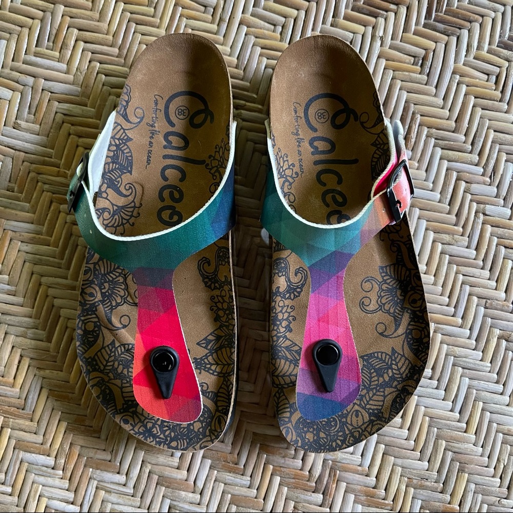 Colorful Rainbow Pixel Birkenstock-esque Thong Sandal 🌈🩴